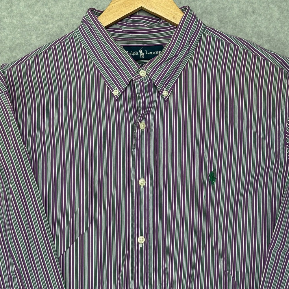 Ralph Lauren Mens XXL Custom Fit Striped Button Down Shirt Purple Green White